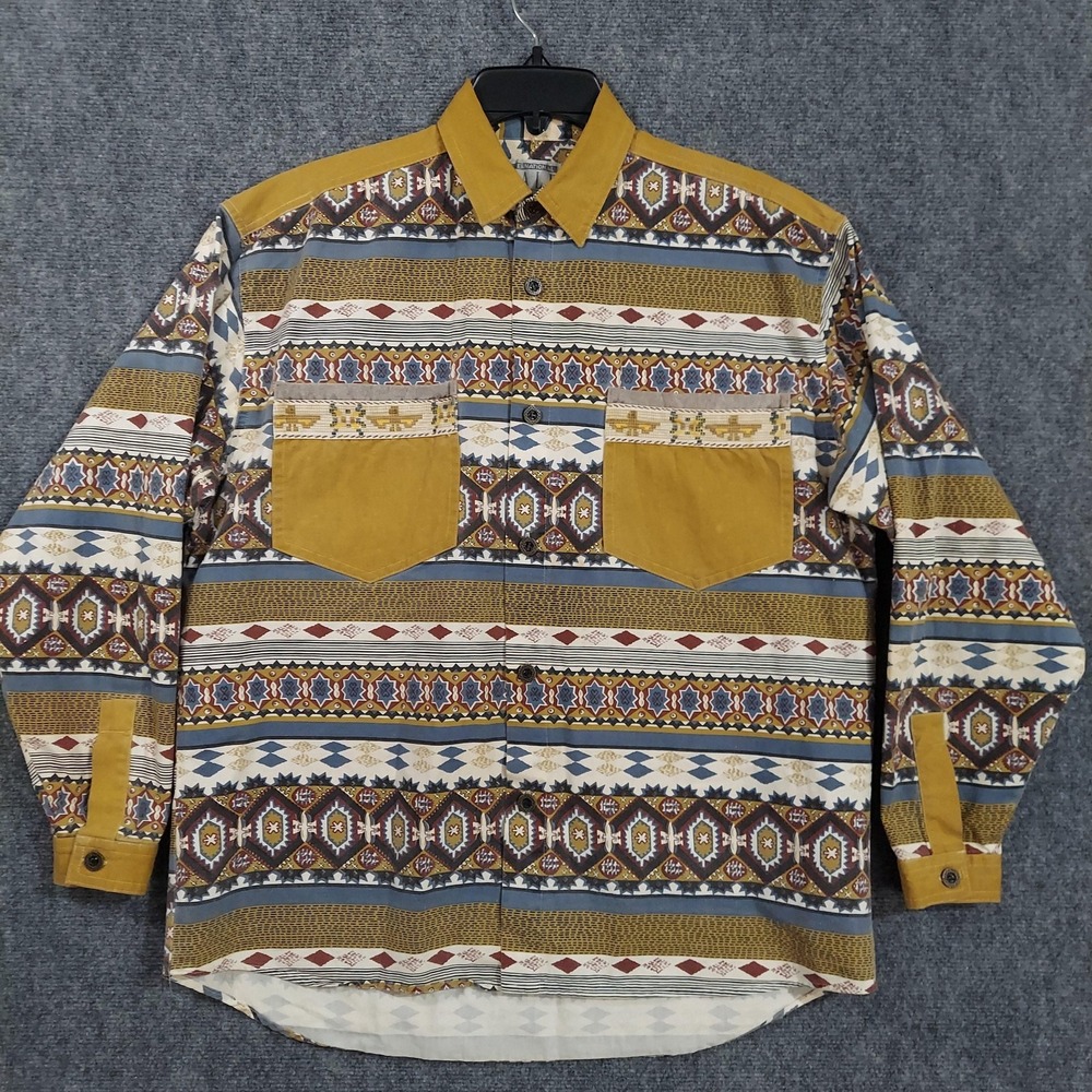 Vintage International Male Shirt Mens M Multicolor Aztec Southwestern Cotton‎